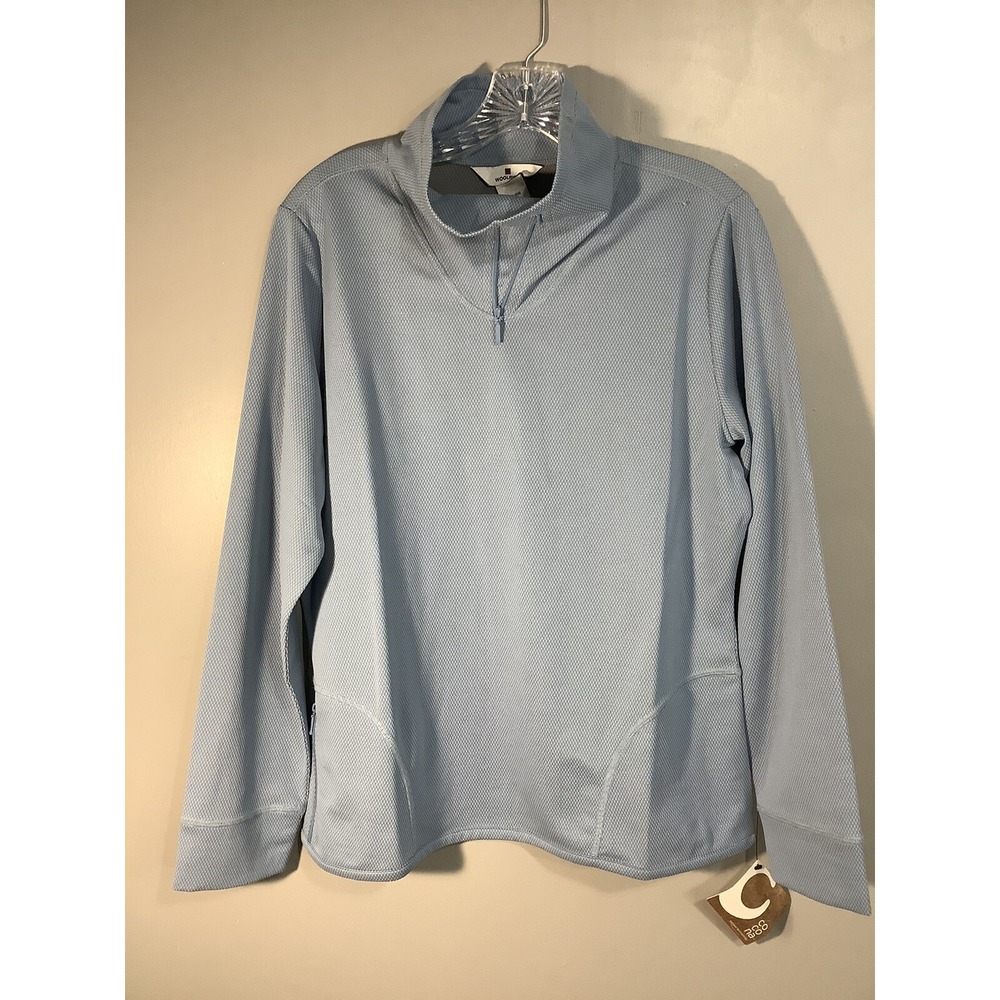 Woolrich Women's Shirt Birch River Long Sleeve‎ Top Blue Mock Neck Zip L NWT